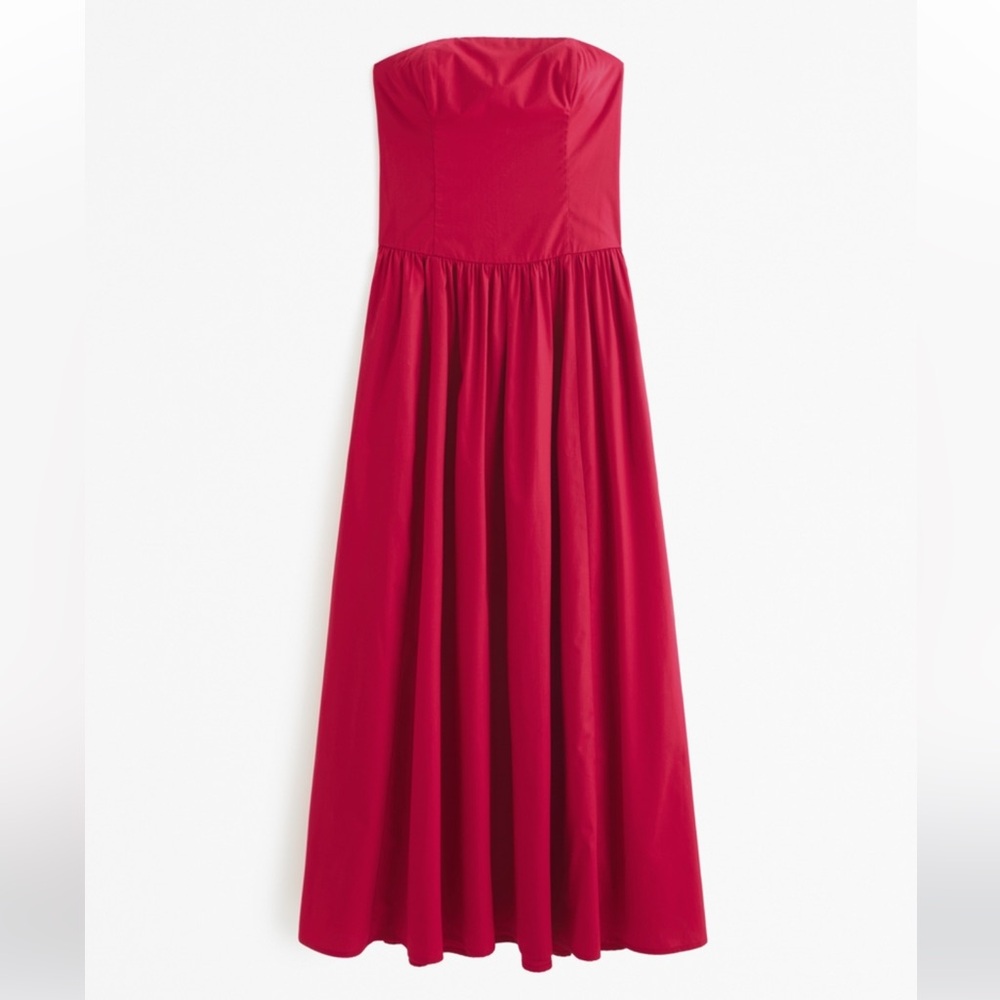 Abercrombie Strapless Drop-Waist Maxi Dress Red